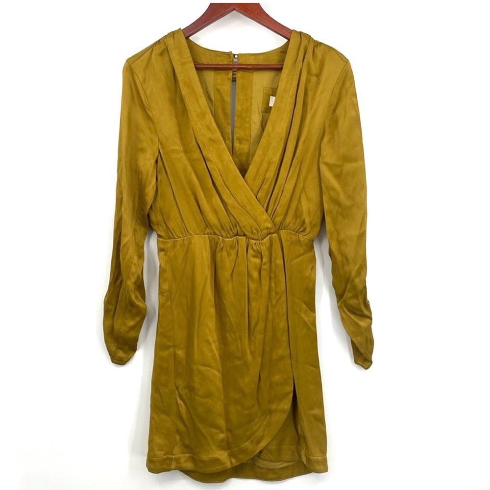 Maeve by Anthropologie Wrap Mini Dress Womens Sz Small Moss Green Pleated V-neck